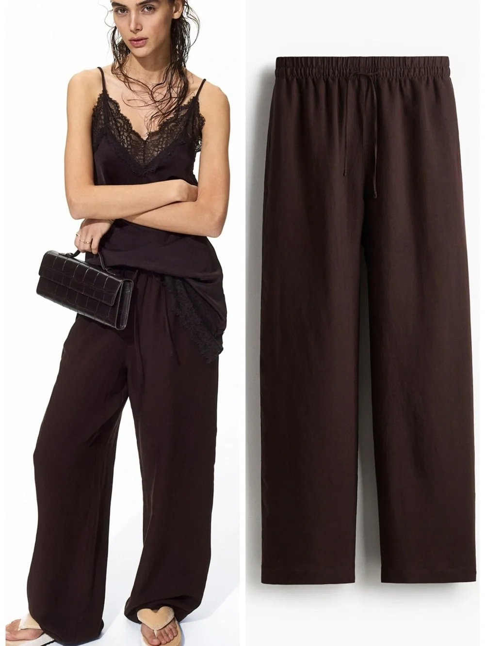 H&M Linen Blend Pants Relaxed Fit Drawstring Waist Size S NWT Minimalist Capsule